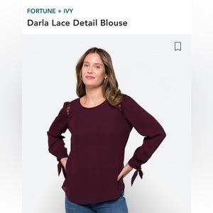 Like new! Fortune + Ivy Darla lace detail blouse. Burgundy Medium. Worn 1x